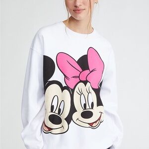 White Minnie & Mickey Graphic Sweatshirt - Pink Bow